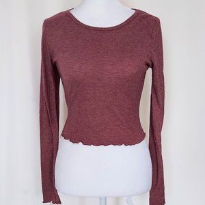 Bozzolo Fitted Sleeve Scalloped Hem Knit Top Womens Size Small Maroon Red